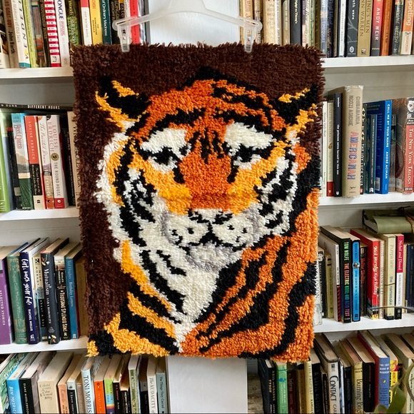 Vintage Other - Vintage Tiger Latch Hook Wall Hanging - Brown, Orange, Black, White